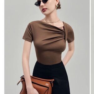 Chic Brown Short Sleeve Women's Top